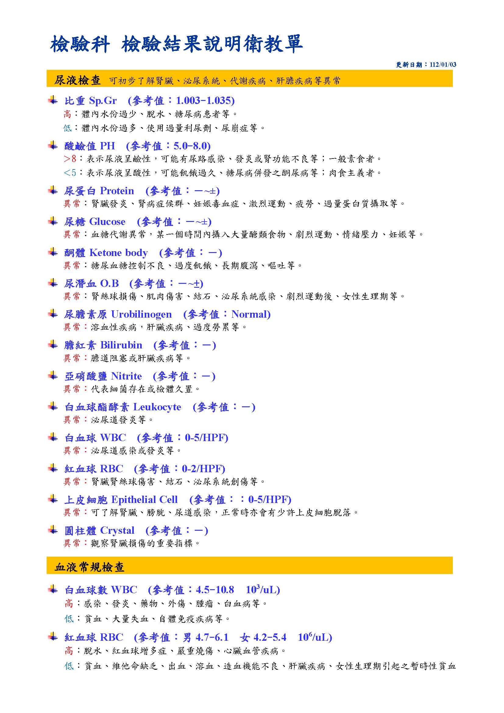石園診所健康檢查檢驗結果參考說明